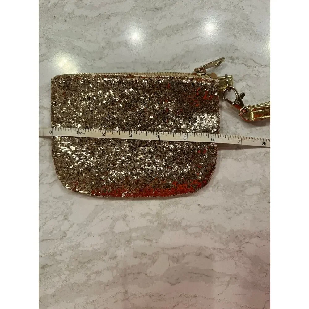 EUC Gold Glitter Wristlet Pouch Clutch, Sparkly Zip Top Metallic Gold